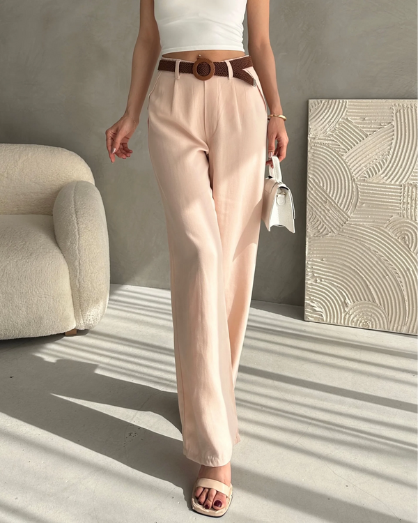 Beli Kemerli Keten Pantolon