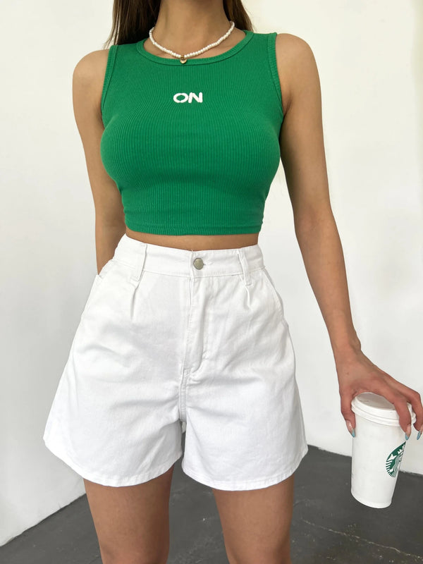 Çift Cepli Pileli Mini Denim Şort
