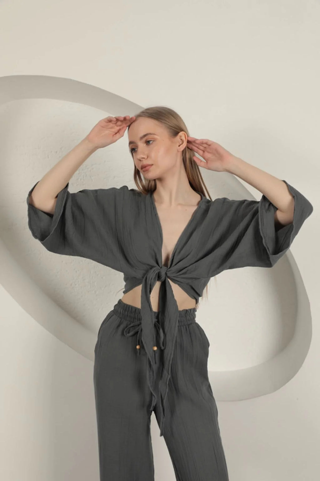 Müslin Kumaş Kimono-Antrasit